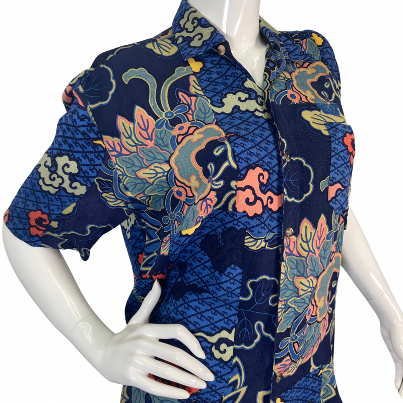 Load image into Gallery viewer, Vibrant and artistic Deep Navy Blue Abstract Blouse by Citron - close up view
