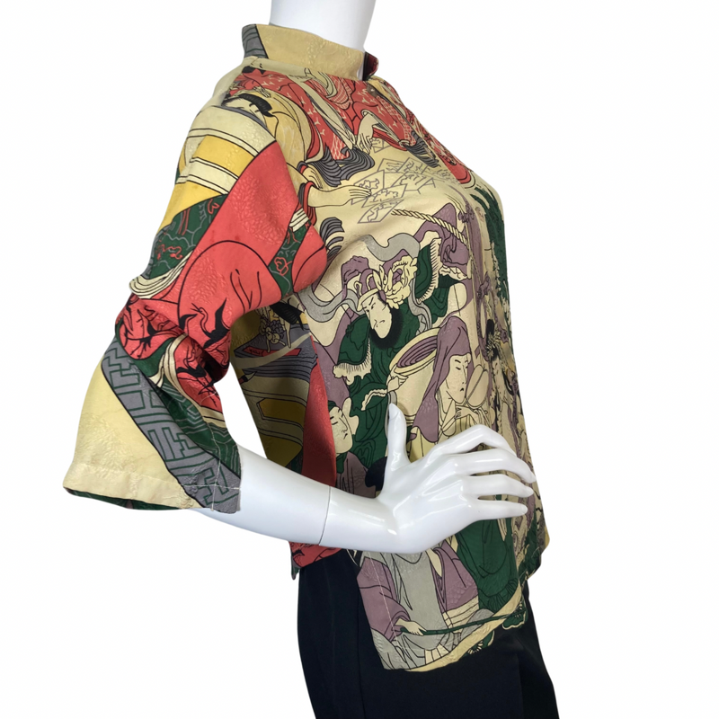 Load image into Gallery viewer, Citron Illustrated Beige Dragon Blouse features a bold, artistic design inspired by traditional Asian art - side view
