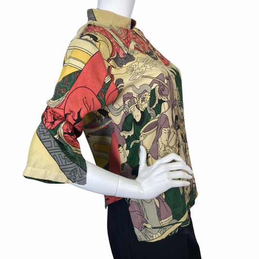 Citron Illustrated Beige Dragon Blouse features a bold, artistic design inspired by traditional Asian art - side view