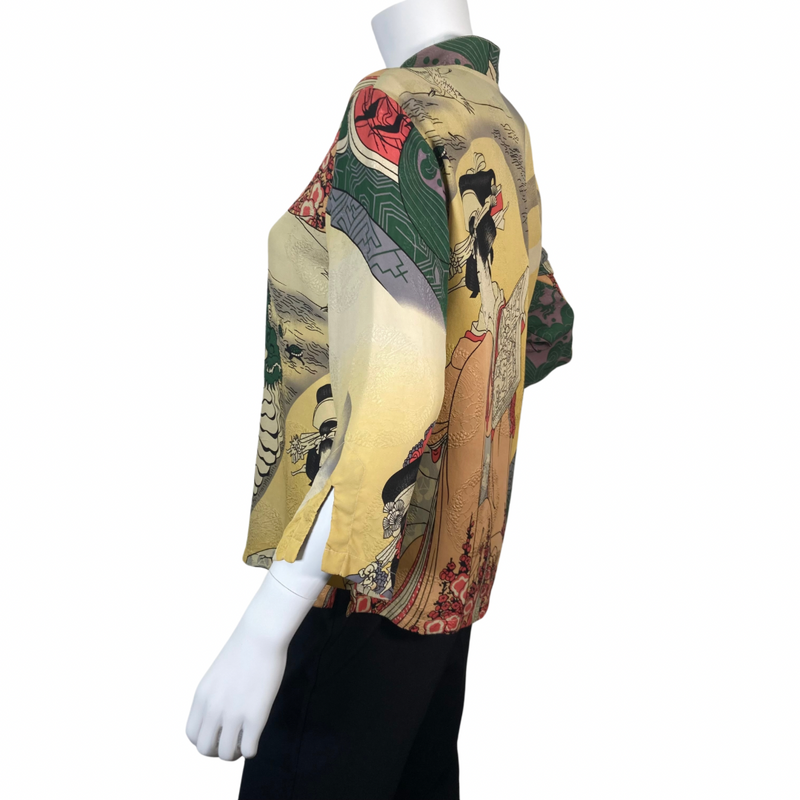 Load image into Gallery viewer, Citron Illustrated Beige Dragon Blouse features a bold, artistic design inspired by traditional Asian art - side view
