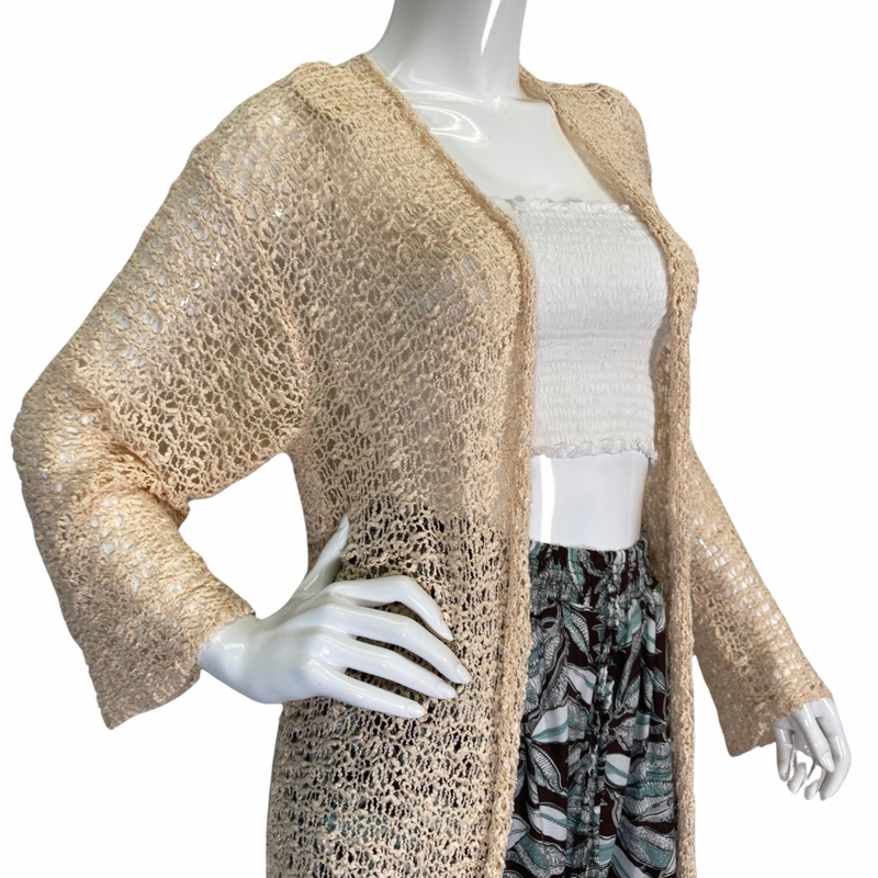 Load image into Gallery viewer, donated Cream Duster Sweater from Lani Lau Hawaii - clsoe-up view
