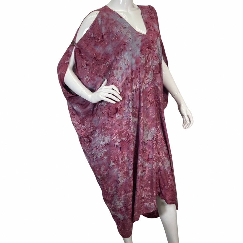 Load image into Gallery viewer, donated Splash Lina Pink Kaftan from Lani Lau Hawaii with gorgeous V-neckline - side view
