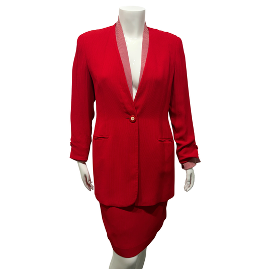 Christian Dior Red Strip Collar Lined Skirt Suit