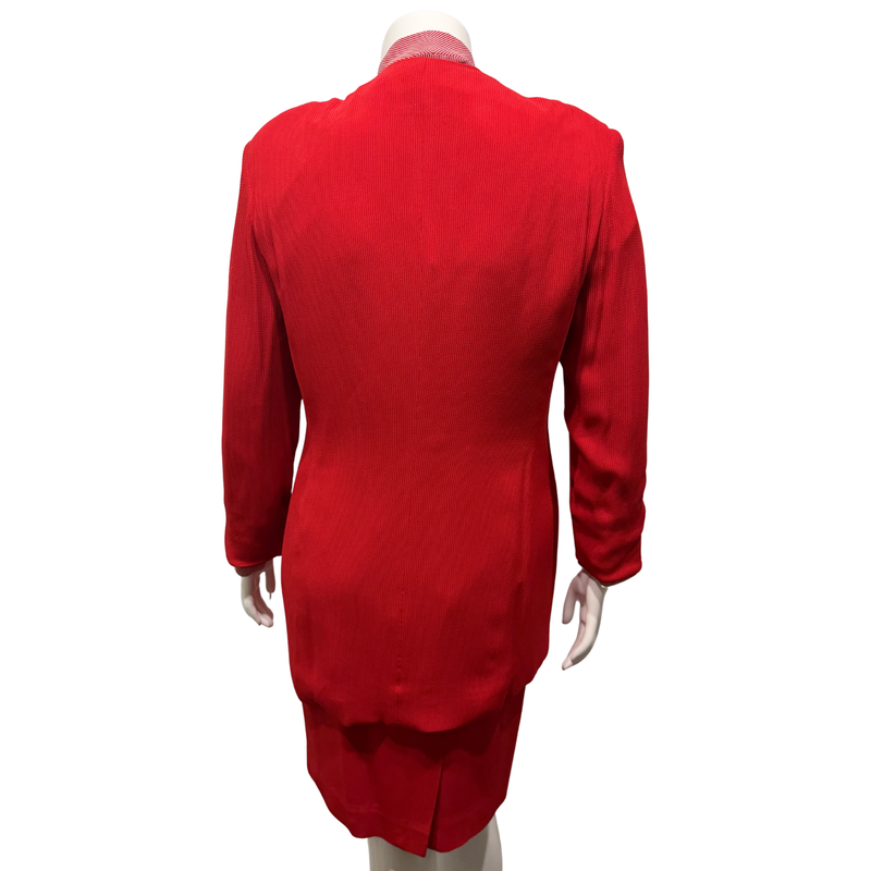 Load image into Gallery viewer, Christian Dior Red Strip Collar Lined Skirt Suit
