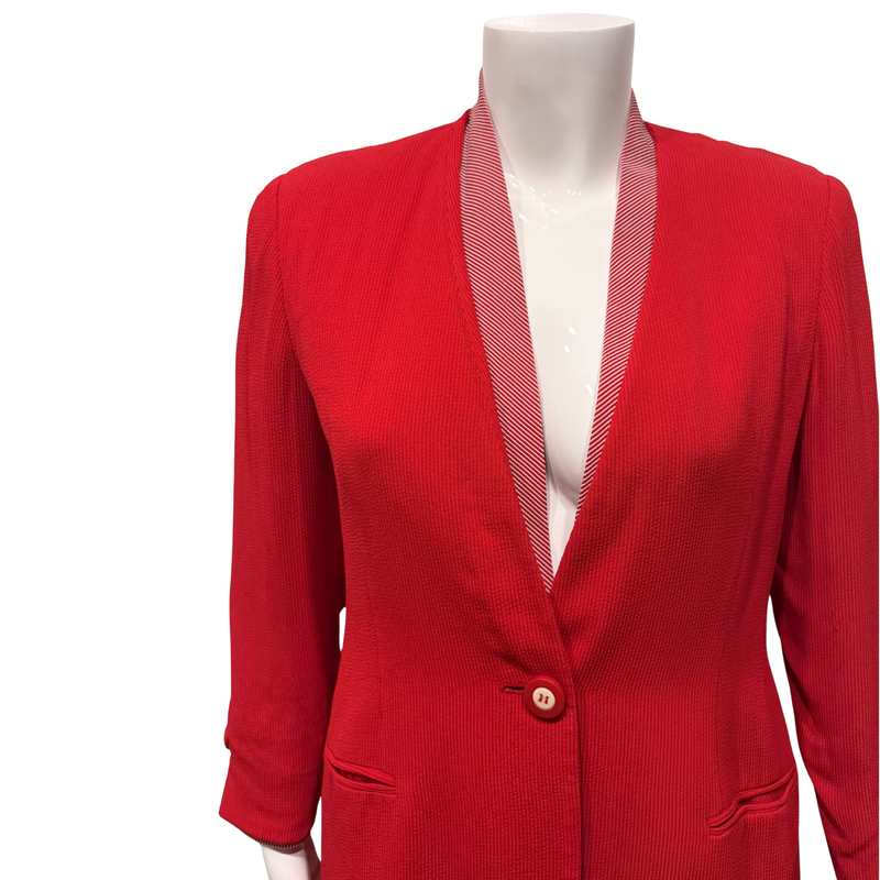 Load image into Gallery viewer, Christian Dior Red Strip Collar Lined Skirt Suit

