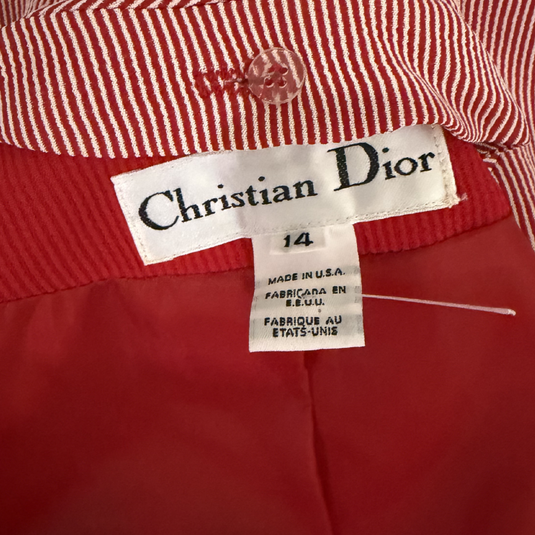 Christian Dior Red Strip Collar Lined Skirt Suit