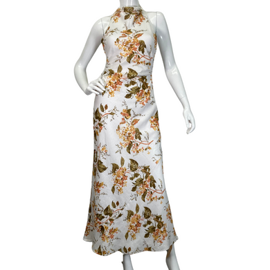  preloved Reformation Floral Linen Maxi Dress is an elegant, sleeveless, high-neck, maxi dress with a beautiful floral print - full front view