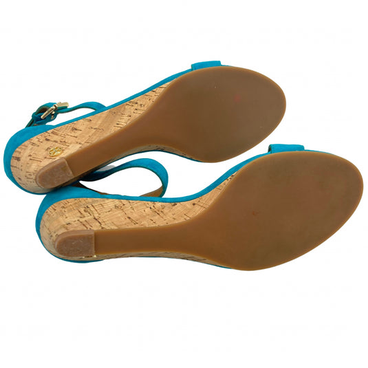 Tory Burch Turquoise Suede Wedge Sandals bottom view