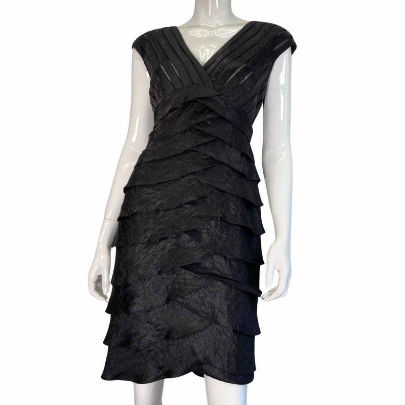 Load image into Gallery viewer, Adrianna Papell Unique Layered Black Dress on mannequin front view
