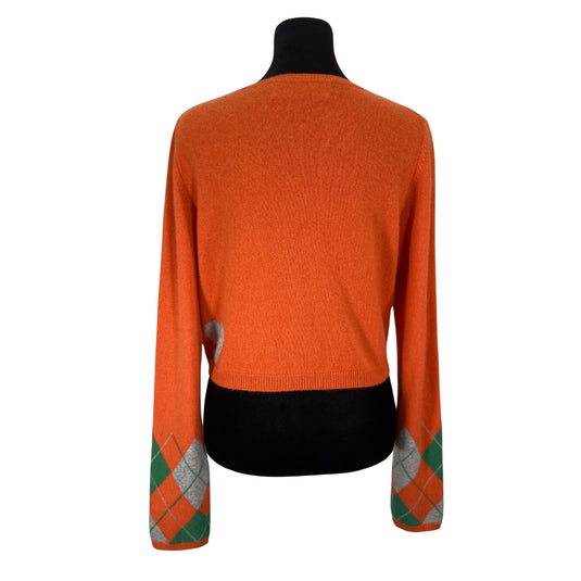 Orange Cropped Argyle Sweater (L)