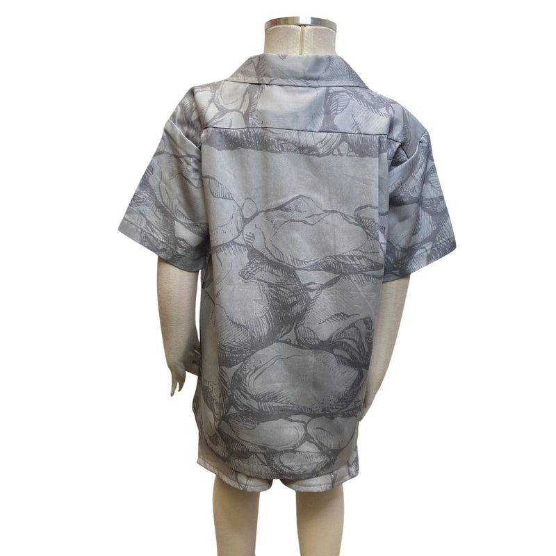 Load image into Gallery viewer, Gray Pohaku Aloha Shirt &amp; Shorties
