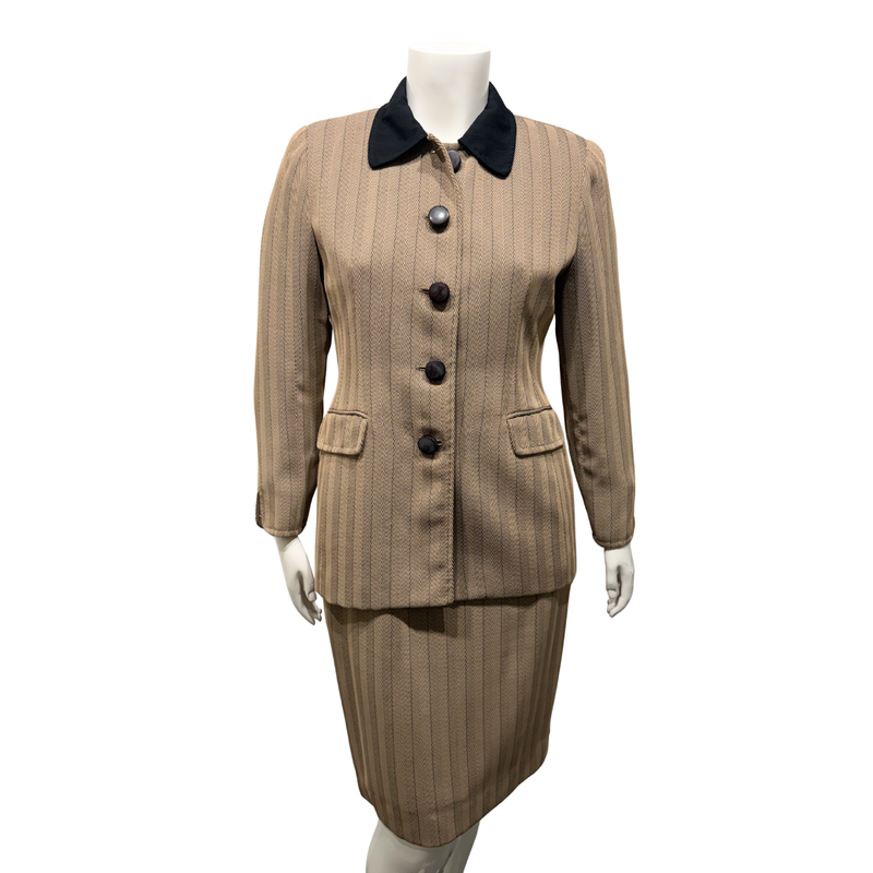 Load image into Gallery viewer, Christian Dior Brown Striped Fur Lined Jacket and Skirt
