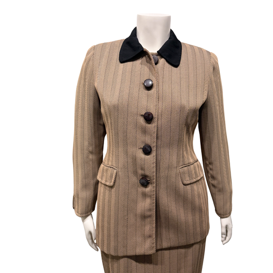 Christian Dior Brown Striped Fur Lined Jacket and Skirt