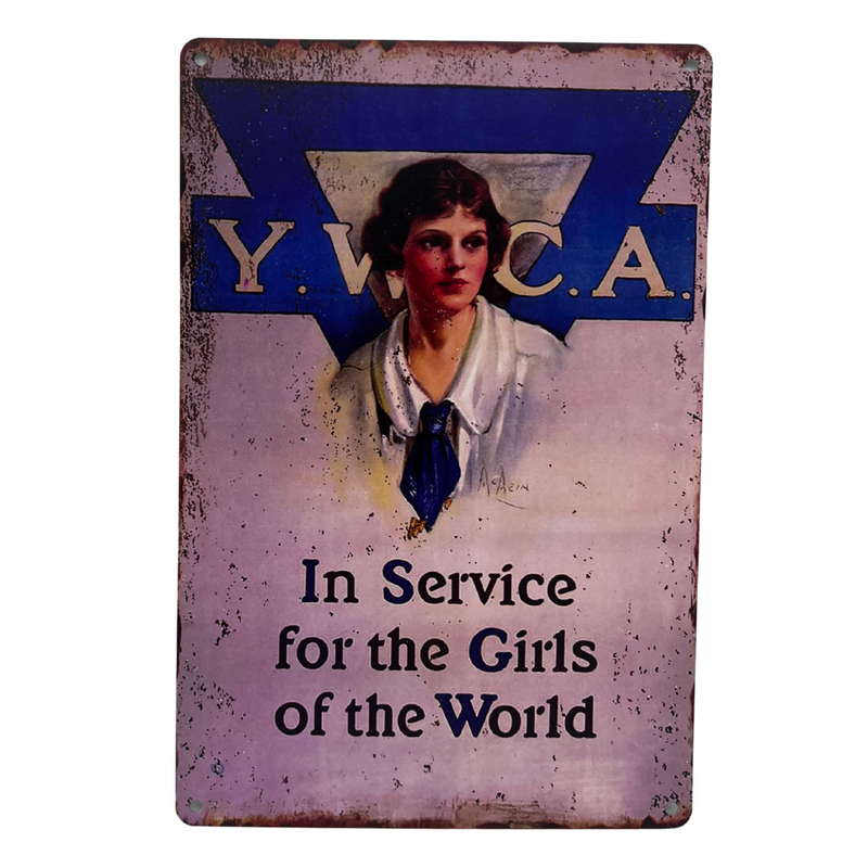 Load image into Gallery viewer, In Service for the Girls of the World: YWCA Vintage-Inspired Recruitment Aluminum Wall Art Plaque
