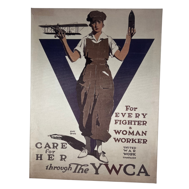 Load image into Gallery viewer, For Every Fighter A Woman Worker: YWCA Vintage-Inspired World War Canvas Wall Art
