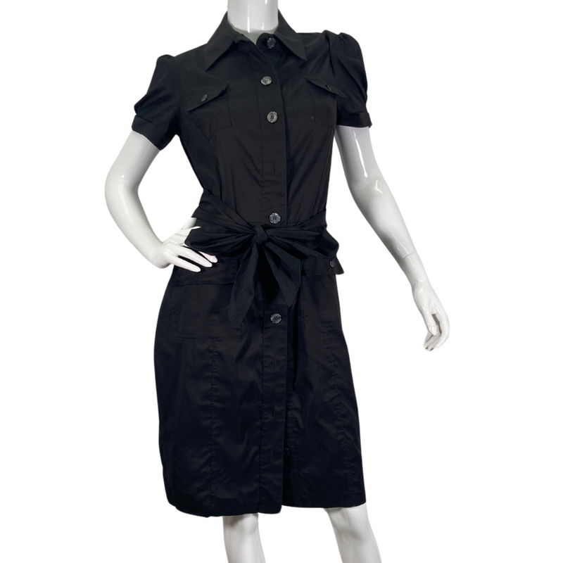 Load image into Gallery viewer, Diane Von Furstenberg Black Shirt Dress with short sleeves and a classic collared neckline - front view
