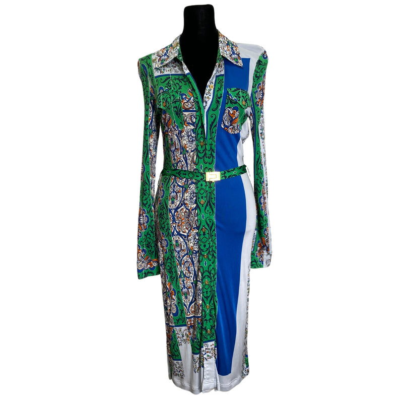 Load image into Gallery viewer, Tory Burch Belted Green &amp; Blue Dress
