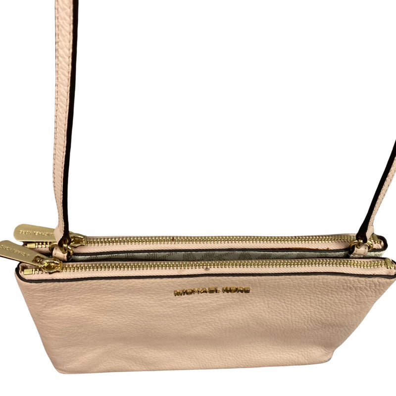 Load image into Gallery viewer, Michael Kors Pink and White Crossbody Purse zipper view
