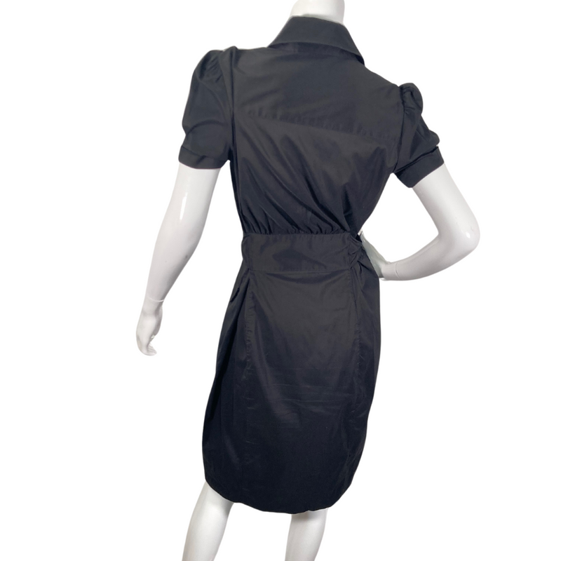 Load image into Gallery viewer, Diane Von Furstenberg Black Shirt Dress with short sleeves and a classic collared neckline - backside view
