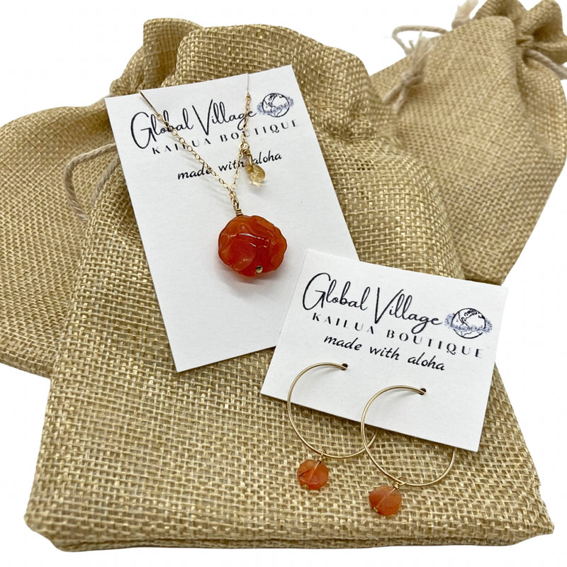 Load image into Gallery viewer, Carnelian Drop Necklace and Earring Set
