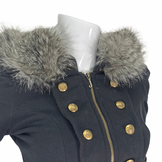 Juicy Couture Black Jacket with Fur Hoodie Trim ShopYWCA