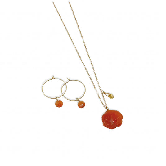 Carnelian Drop Necklace and Earring Set