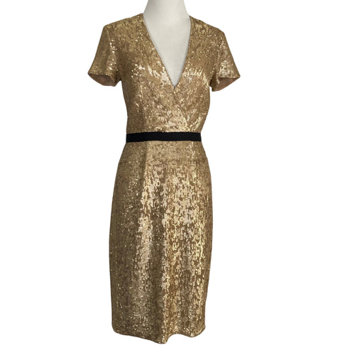 Burberry Gold Sequin Cocktail Dress on mannequin front view