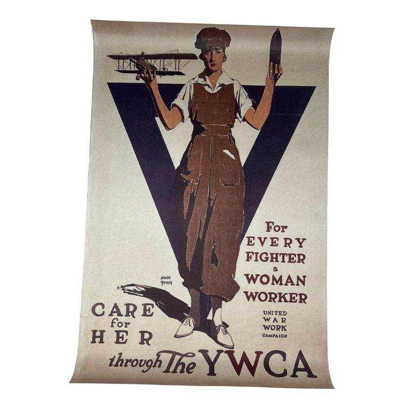 Load image into Gallery viewer, For Every Fighter A Woman Worker: YWCA Vintage-Inspired World War Canvas Wall Art
