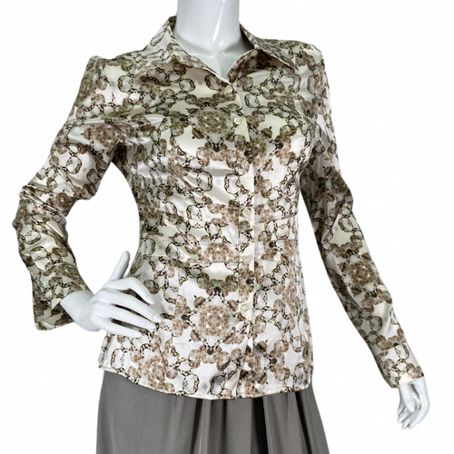 Cache Silk and elegant blouse with Abstract Pattern and long sleeves front view