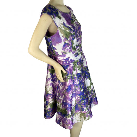 Maggy London Purple Green and White Print Dress