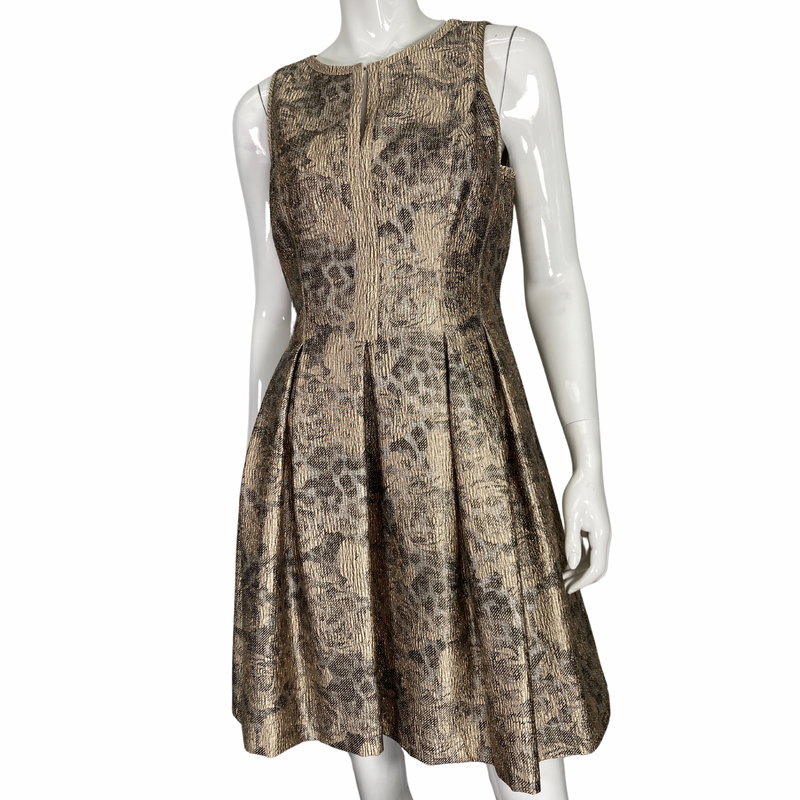 Load image into Gallery viewer, Vince Camuto Metallic Gold Dress on mannequin front view
