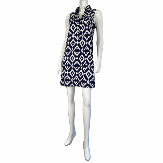 Tori Richard Blue & White Button-Up Dress on mannequin front view