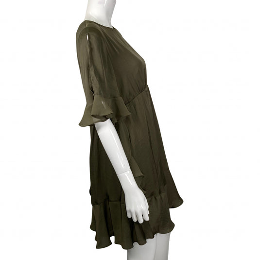 Who What Wear Chic and Elegant Olive Green Dress side view, modeled on mannequin