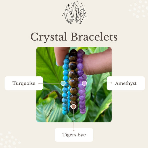 crystal bracelets, amethyst, turquoise, tigers eye bracelets, healing crystals, empowered bracelets, hawaii company small business, local small business crystal bracelets for a cause