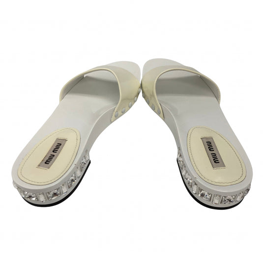 Miu Miu White Slide Sandals back view