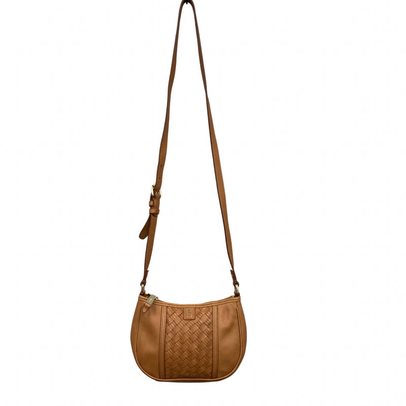 Load image into Gallery viewer, Cole Haan Tan Woven Crossbody Purse full view
