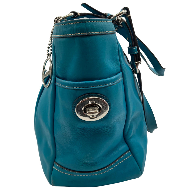 Load image into Gallery viewer, Coach Turquoise Handbag side view
