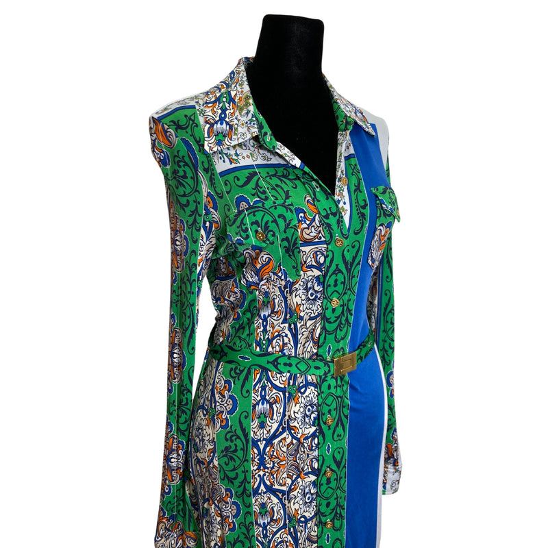 Load image into Gallery viewer, Tory Burch Belted Green &amp; Blue Dress
