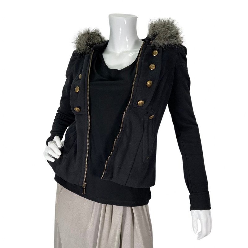 Load image into Gallery viewer, Juicy Couture Black Jacket with Fur Hoodie Trim
