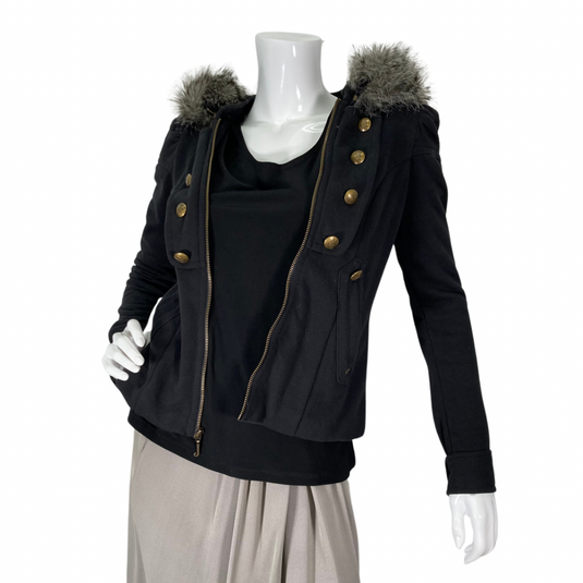 Juicy Couture Black Jacket with Fur Hoodie Trim