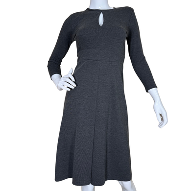 pre-loved Ann Taylor Elegant Long Sleeve Dark Charcoal Dress, knee-length piece with a sleek and timeless design