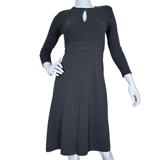pre-loved Ann Taylor Elegant Long Sleeve Dark Charcoal Dress, knee-length piece with a sleek and timeless design