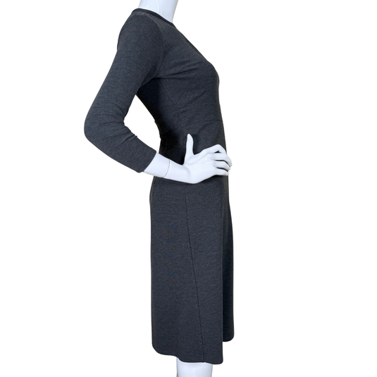 pre-loved Ann Taylor Elegant Long Sleeve Dark Charcoal Dress, knee-length piece with a sleek and timeless design