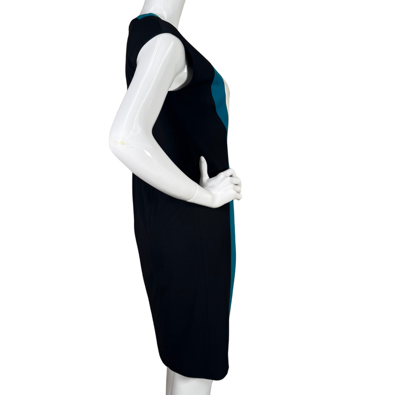 Load image into Gallery viewer, donated sleeveless Anne Klein Colorblock Seath Retro Dress features a bold and flattering colorblock design in black, white, and tea
