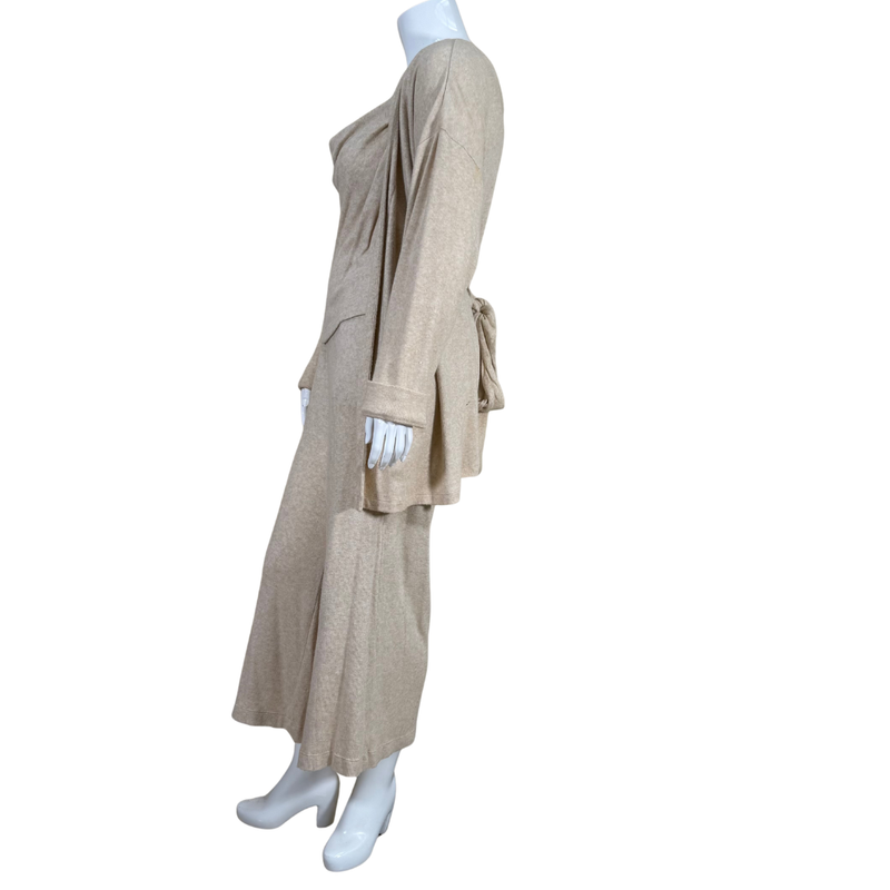 Load image into Gallery viewer, Mannequin wearing a beige dress with a matching coat on a white background
