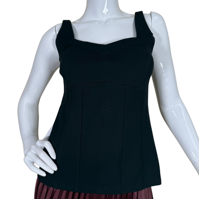 Black sleeveless top on a mannequin with a white background