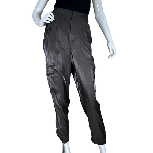  pre-loved modern Anthropologie Sleek Charcoal Cargo Joggers are crafted in a smooth, slightly glossy charcoal fabric that gives a chic update to the utilitarian trend. 