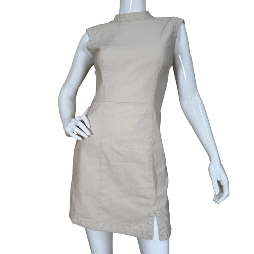 pre-loved Anthropologie Tan Sleeveless Mini Dress combines simplicity with subtle edge