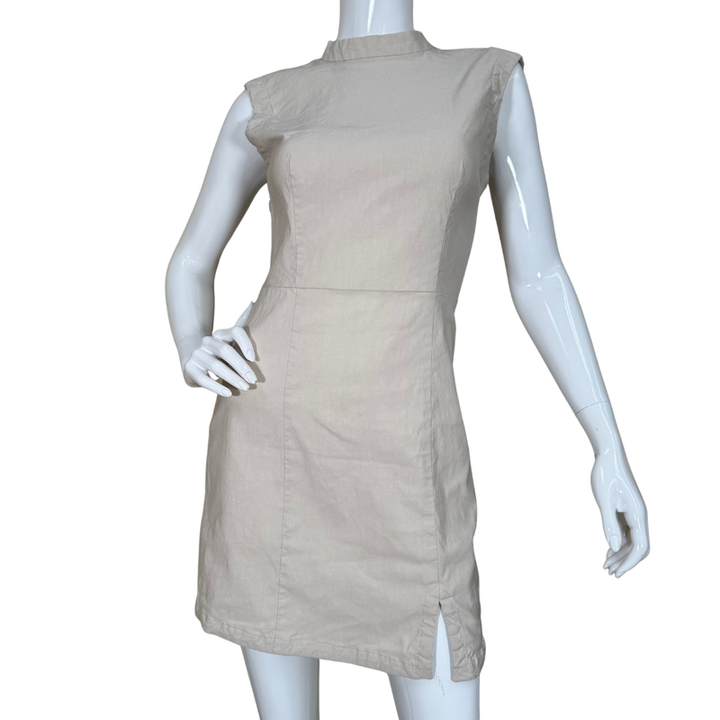 Load image into Gallery viewer, pre-loved Anthropologie Tan Sleeveless Mini Dress combines simplicity with subtle edge
