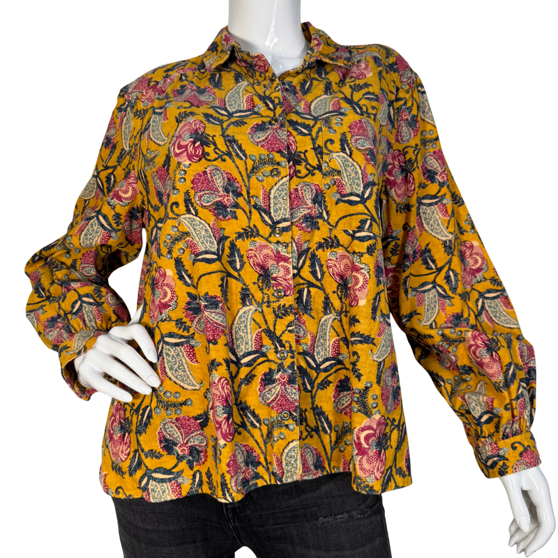 Load image into Gallery viewer, Anthropologie – Golden Floral Button-Down Blouse
